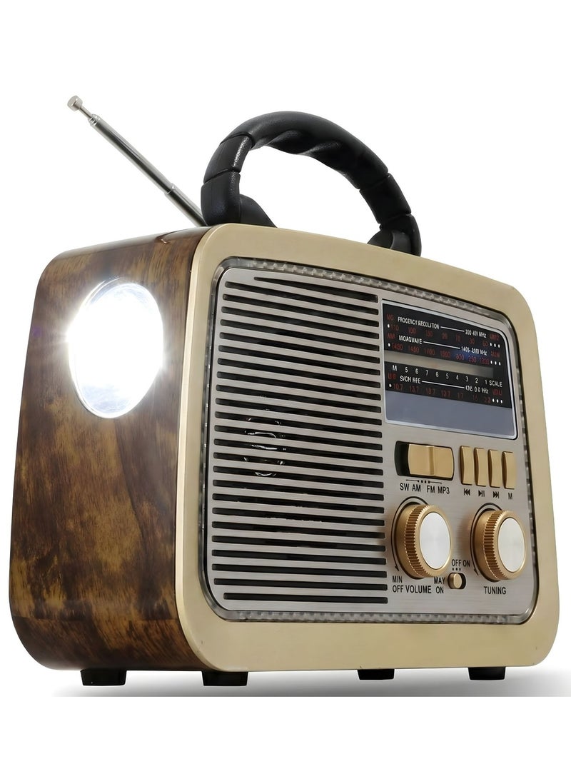 راديو محمول HI-FI بثلاث قنوات FM - AM - SW ذهبي/بني/أسود بلوتوث AUX بطاقة TF قرص فلاش USB - Image 1